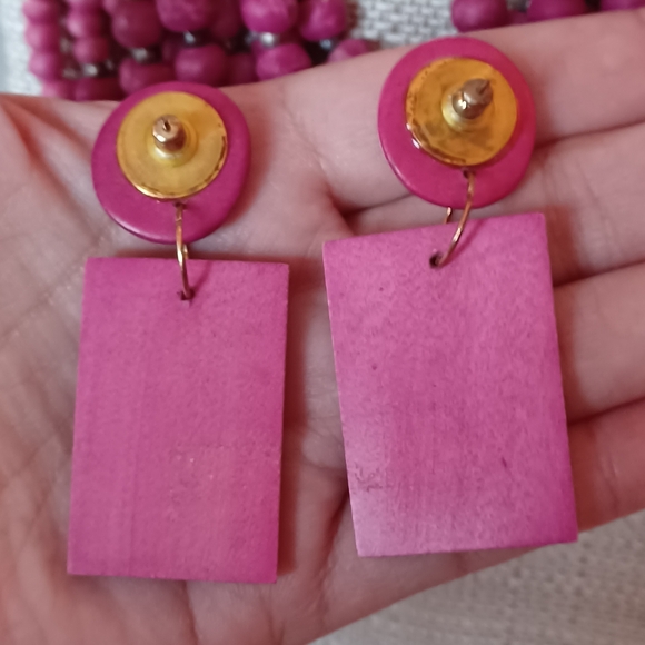 Vintage Artisan Vibrant Pink Ombre Mutli-Strand Necklace & Earrings Set π©·πππ« - Picture 9 of 9